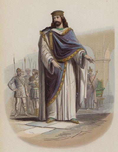 Clovis I, kongen av frankerne (farget gravering) av European School