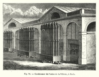 Kondensator fra Villette-fabrikken, i Paris (gravering) av European School
