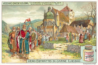 Kroningsprosesjon av kong Olaf II av Norge forlater Trondheim domkirke av European School