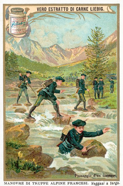 Krysse en fjellstrøm (chromolitho) av European School