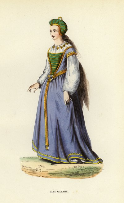 Dame Anglaise (farget gravering) av European School