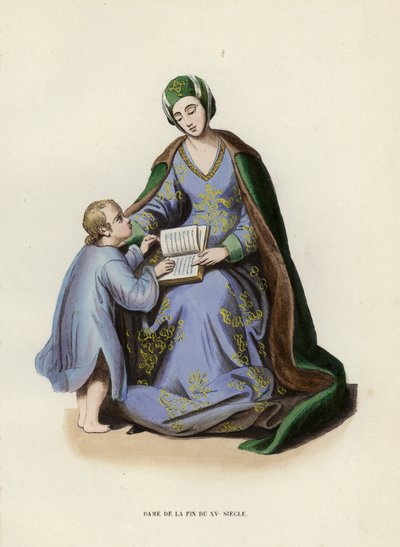 Lady of the End of the 15th Century (farget gravering) av European School