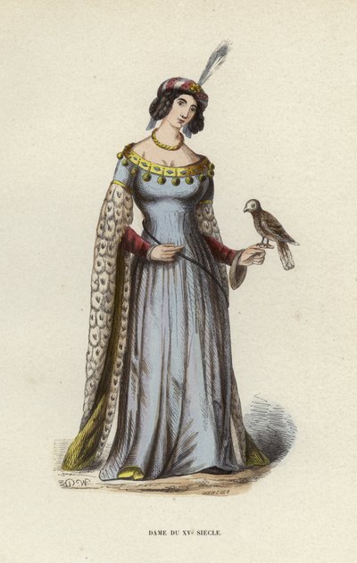 Lady of the 15th Century (farget gravering) av European School
