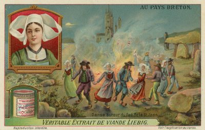 Dans rundt bålet på Johannesaften (midtsommer) (chromolitho) av European School