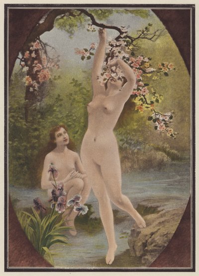 Daughters of Eva, kvinner med treblomst (farge litho) av European School