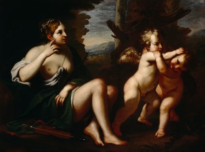 Diana og Cupids (olje på lerret) av European School
