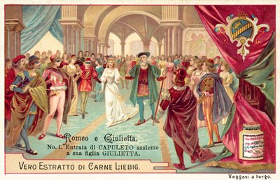 Inngangen til Lord Capulet og hans datter Juliet til ballen (chromolitho) av European School