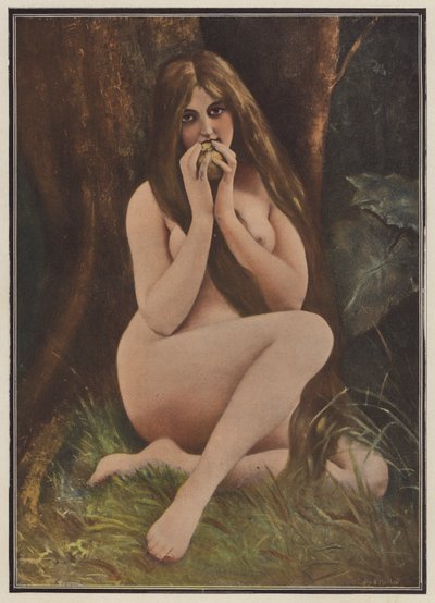 Eva, i Edens hage (farge litho) av European School