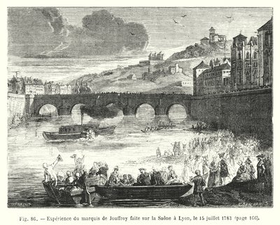 Opplevelse av Marquis de Jouffroy laget på Saone i Lyon, 15. juli 1783 (gravering) av European School