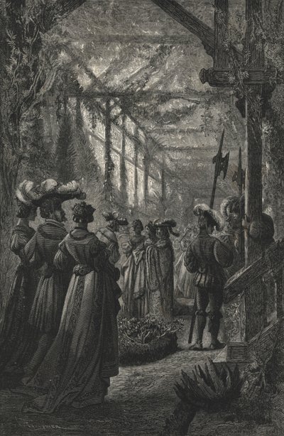 Fest i et drivhus, etter en gravering fra 1400-tallet (gravering) av European School