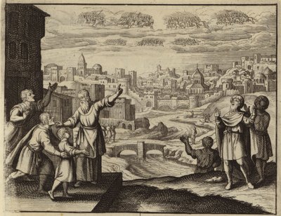Gullkledd kavaleri i luften over Jerusalem (gravering) av European School