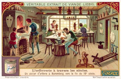 Gullsmedverksted i Nürnberg, sent på 1500-tallet (chromolitho) av European School