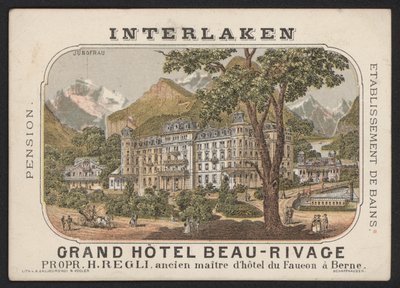 Grand Hotel Beau-Rivage, Interlaken (farget gravering) av European School