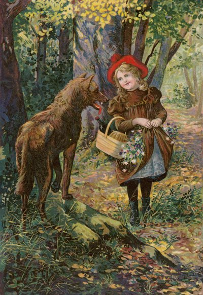 Grimms#39; eventyr: Lille rødlue (chromolitho) av European School