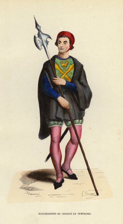 Charles Le Temeraires Halberdier (farget gravering) av European School