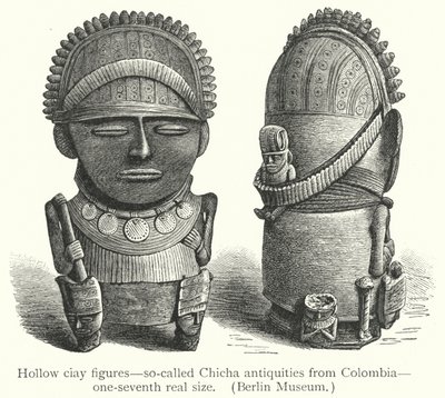 Hule ciay-figurer, såkalte Chicha-antikviteter fra Colombia (gravering) av European School