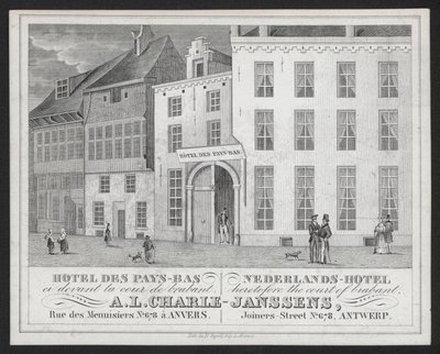 Hotel Des Pays Bas, Nederlands Hotel, A L Charle-Janssens, Antwerpen, Antwerpen (gravering) av European School
