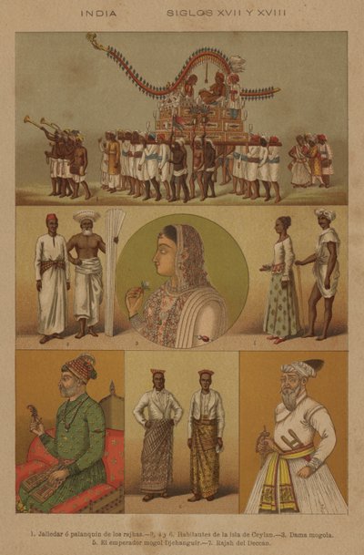 India, 1600- og 1700-tallet (farge litho) av European School