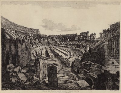 Interiør av Colosseum i Roma, gravd ut i 1813 og åpnet i 1814 (gravering) av European School