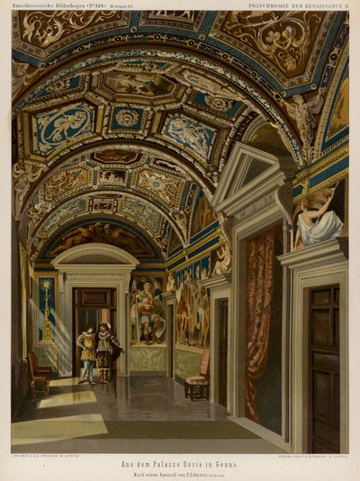 Interiør i Palazzo Doria, Genova, Italia (farge litho) av European School