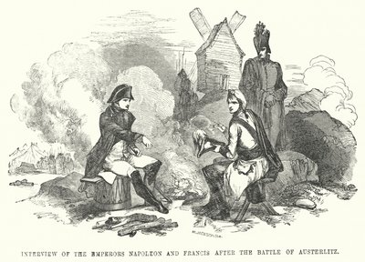 Intervju av keiserne Napoleon og Frans etter slaget ved Austerlitz (gravering) av European School