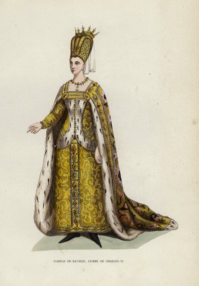 Isabeau De Baviere, kone til Charles VI (farget gravering) av European School