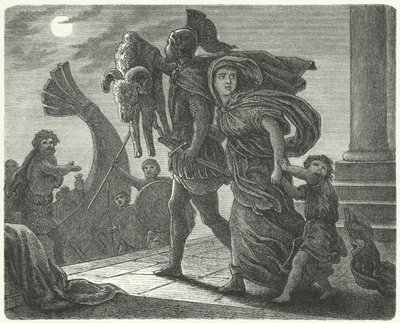 Jason rømmer fra Colchis med Medea og det gylne skinn på Argo (gravering) av European School