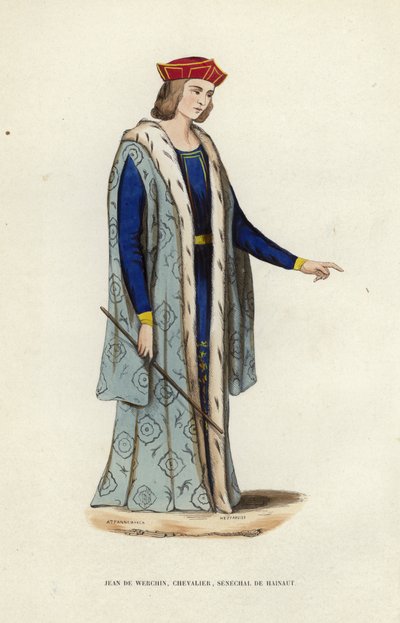 Jean De Werchin, Chevalier, Senechal De Hainaut (farget gravering) av European School