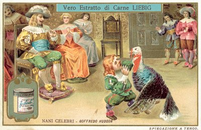Jeffrey Hudson, engelsk hoffdverg og narr ved hoffet til kong Charles I og dronning Henrietta Maria (chromolitho) av European School