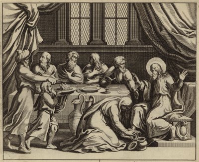 Jesus Kristus salvet av en syndig kvinne i huset til fariseeren Simon (gravering) av European School