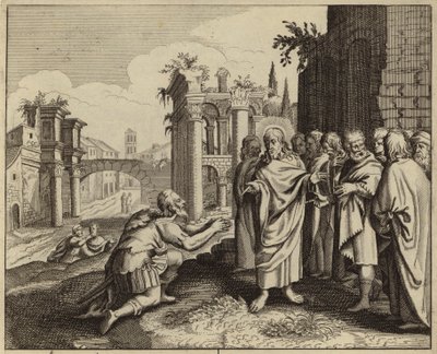 Jesus Kristus helbreder sønnen til en tjenestemann (Johannes 4) (gravering) av European School
