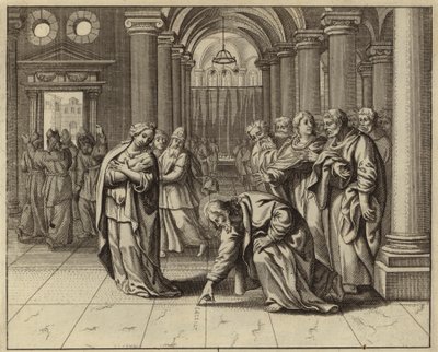 Jesus og kvinnen tatt i utroskap (gravering) av European School