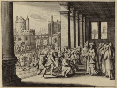 Joseph, som storvesir av Egypt, anklaget halvbrødrene sine for å være spioner (gravering) av European School