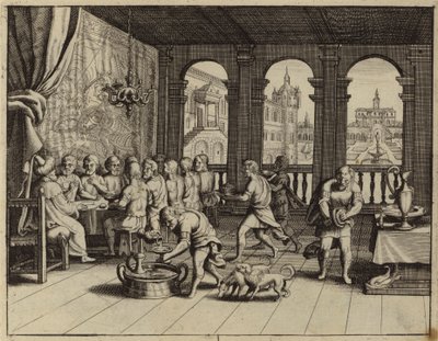 Josef serverer en bankett for sine brødre i Egypt (gravering) av European School