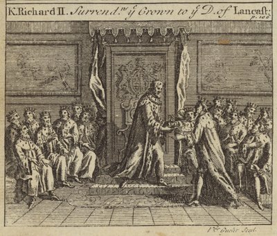 Kong Richard II overga Englands krone til Henry Bolingbroke, hertugen av Lancaster, 1399 av European School