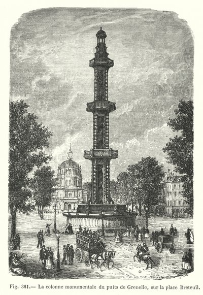 Den monumentale søylen til Grenelle-brønnen, på Place Breteuil (gravering) av European School