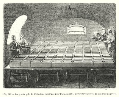 The Great Pier of Wollaston, bygget for Davy, i 1807, ved Royal Institution i London (gravering) av European School