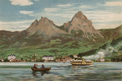 Vierwaldstättersee: Brunnen (farge litho) av European School