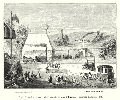 Lokomotivkonkurransen holdt i Liverpool, oktober 1829 (gravering) av European School
