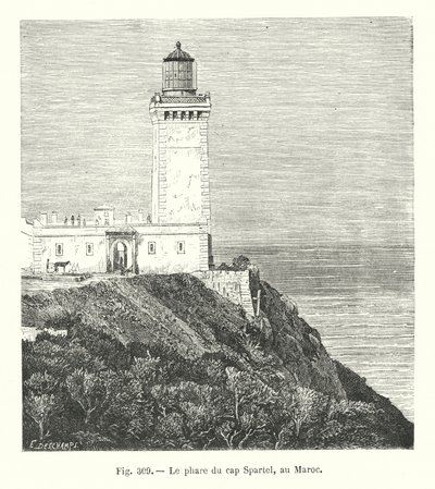 Cape Spartel fyrtårn, Marokko (gravering) av European School