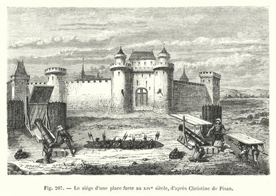 Beleiringen av en høyborg på 1300-tallet, etter Christine de Pisan (gravering) av European School