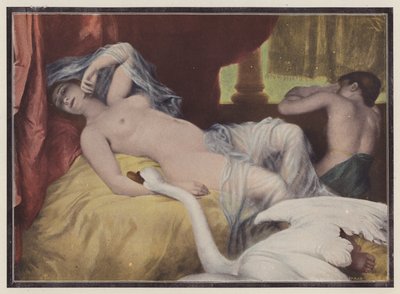 Leda, spartansk prinsesse fra gresk mytologi (farge litho) av European School