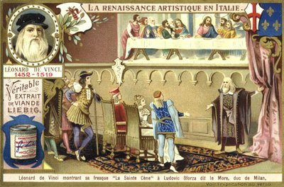 Leonardo da Vinci viser fresken av nattverden til Ludovico Sforza, hertugen av Milano av European School