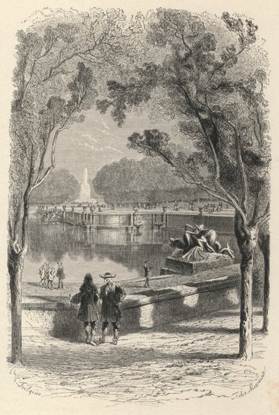 De høye terrassene i Versailles (gravering) av European School