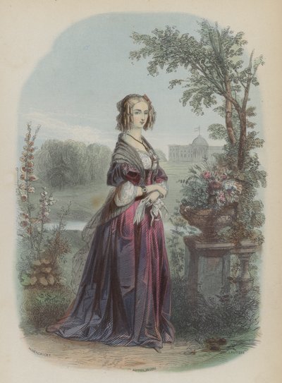 Louise av Orleans, dronningkonsort av Leopold I, kongen av belgierne (farget gravering) av European School
