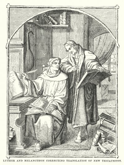 Luther og Melancthon korrigerer oversettelse av Det nye testamente av European School