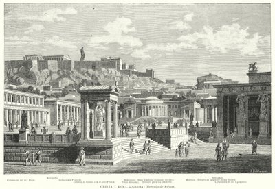Markedet i Athen, antikkens Hellas (litho) av European School