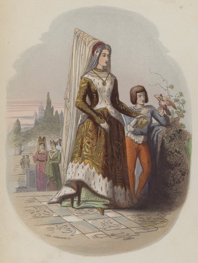 Maria av Burgund, første kone til den fremtidige hellige romerske keiseren Maximilian I (farget gravering) av European School