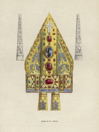 15th Century Mitre (farget gravering) av European School