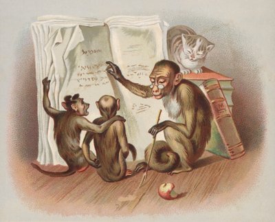 Monkey undervisning (chromolitho) av European School